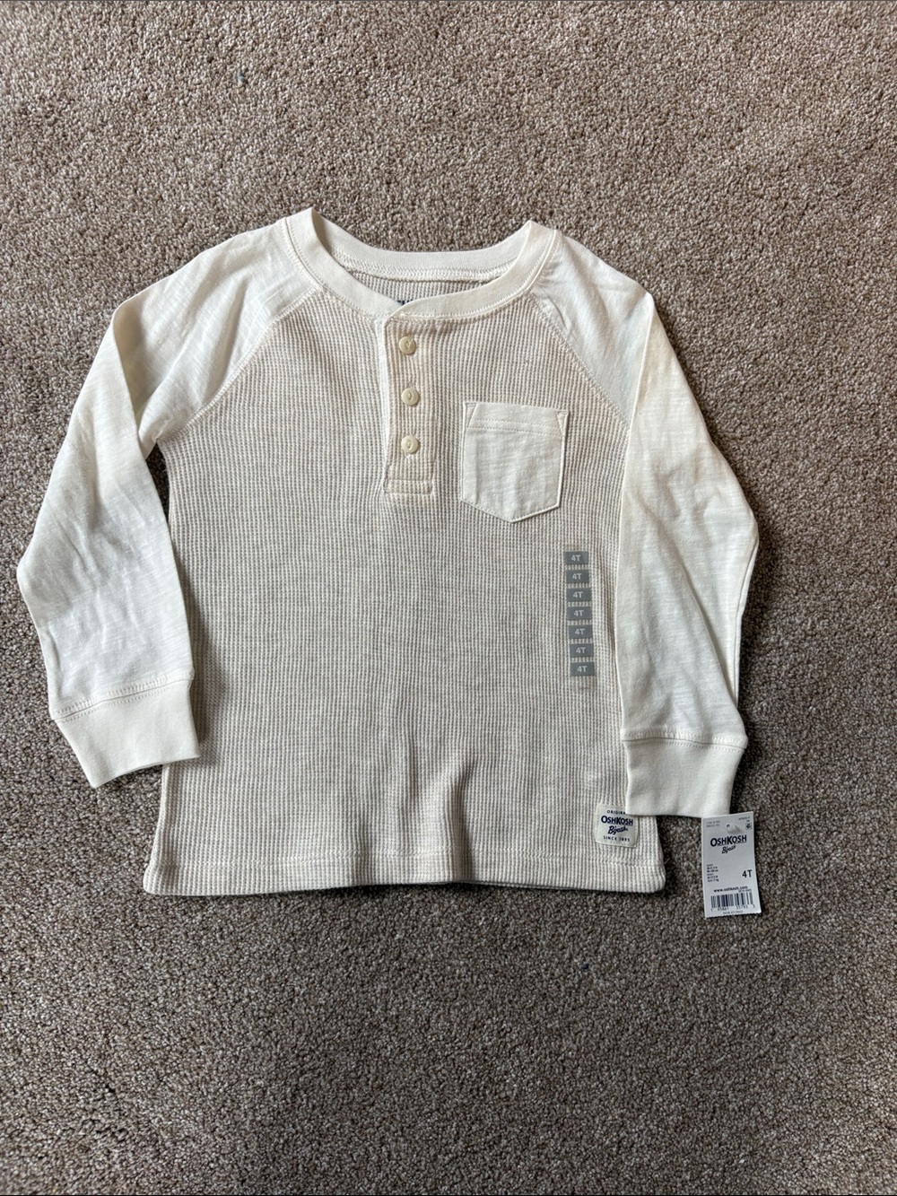 4T OshKosh B'gosh Cream Long-Sleeve Henley Shirt for Kids